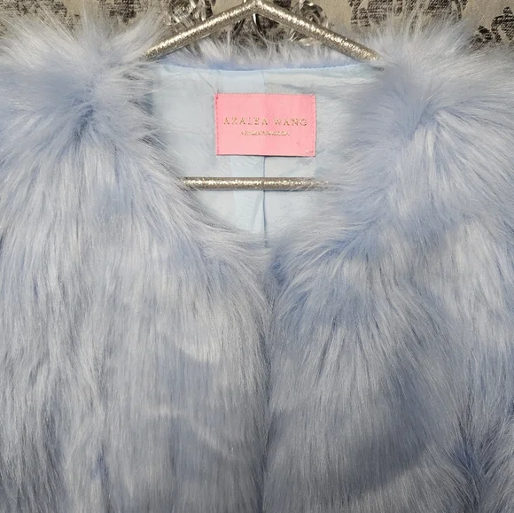 AZALEA WANG Blue Vegan Faux Fur Crop Jacket Coat Size L BRIDAL BACHELORETTE - Picture 6 of 8